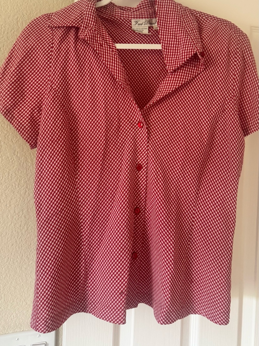 Fred David Red and White Gingham Button-Down Shirt